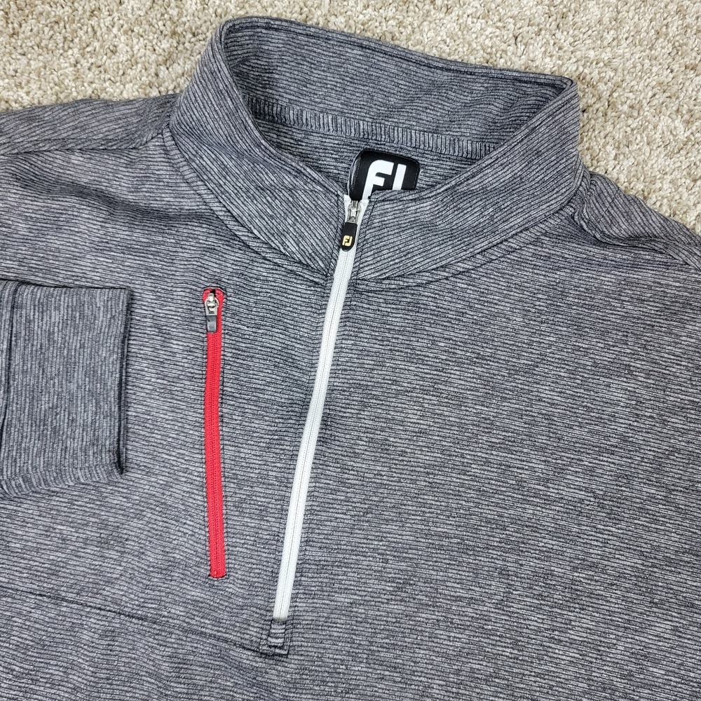 FootJoy Mens XL Gray Striped Performance Stretch Golf Quarter Zip